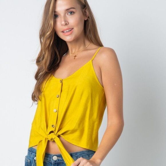 MUSTARD BUTTON DOWN TANK TOP - Picture 1 of 4